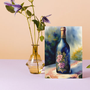 Carte Bouteille de vin florale Art numérique de vie