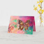 Carte BOUTEILLE EN PARKLES OR, Vert rose Turquoise (Fleur jaune)