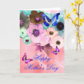 CARTE BOUTEILLES, ROSES TURQUOISES ROSES ET FLEURS D'ANÉ (Fleur jaune)