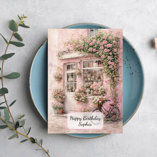Carte Boutique de fleurs avec bicyclette