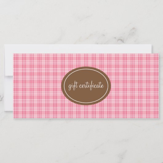 Carte Boutique rose Plaid Style Certificats cadeaux (Devant)