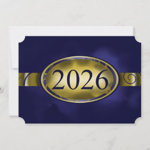 Carte bouton floral bleu et or 2026