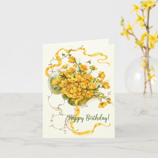 Carte Boutons, Joyeux anniversaire (Fleur jaune)