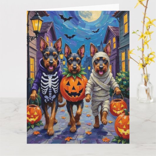 Carte Bouvier des Flandres Trick-or-Treating Halloween (Fleur jaune)