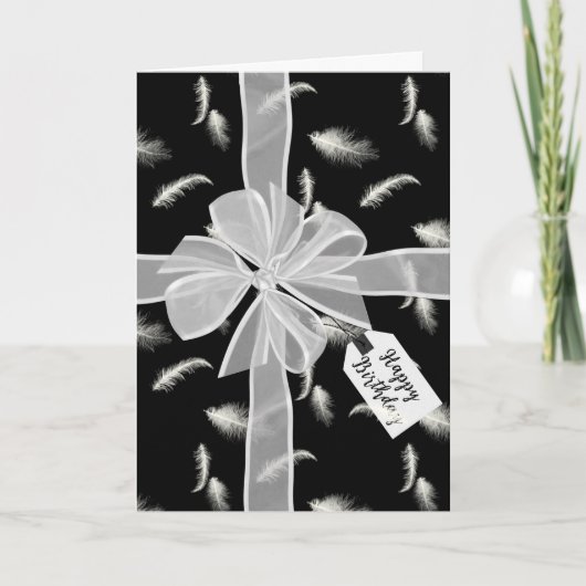 Carte Bow Anniversaire sur plumes (Devant)