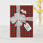 Carte Bow d'anniversaire avec marguerite sur Tartan Plai (Fleur jaune)