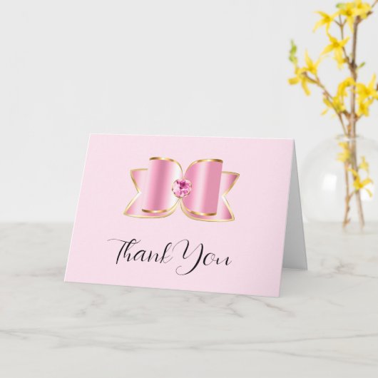 Carte Bow en verre rose avec Merci en pierre angulaire (Fleur jaune)