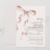 Carte Bow Sweet sixteen Beige Anniversaire Fête Invitati (Devant / Derrière)
