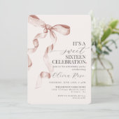 Carte Bow Sweet sixteen Beige Anniversaire Fête Invitati (Debout devant)