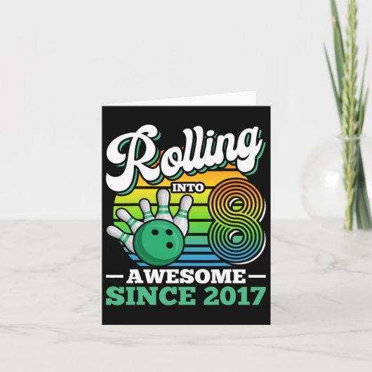 Carte Bowling Anniversaire Fête Rolling En 8 Ans Garçon  (Devant)