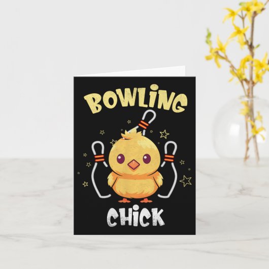 Carte Bowling Chick Funny Chicken Athlète Bowler Hommes (Fleur jaune)