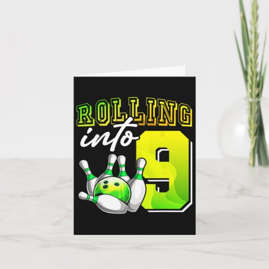 Carte Bowling Party Rolling dans 9 9e anniversaire fille (Devant)
