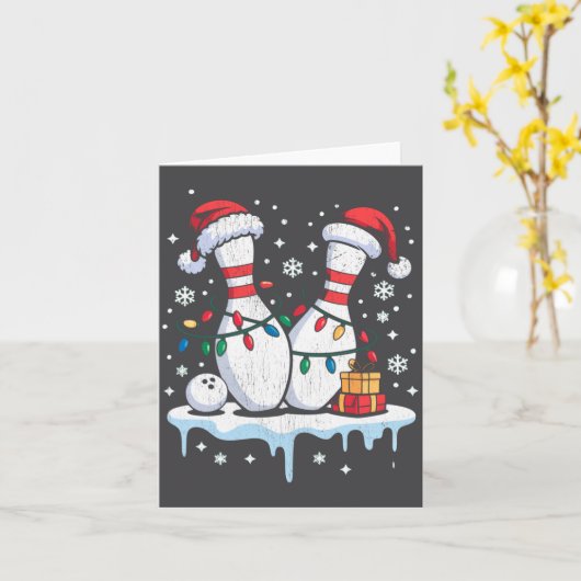 Carte Bowling Santa Hat Funny Christmas Long Sleeve  (Fleur jaune)