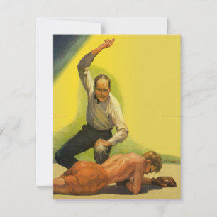 Carte Boxe sportive vintage, arbitre avec knock-out de b