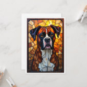 Carte Boxer Chien de Style Vitrail  (Devant/Arrière en situation)