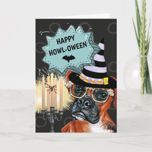 Carte Boxer chien sorcière heureux howloween araignée éf (Devant)