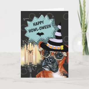Carte Boxer chien sorcière heureux howloween araignée éf