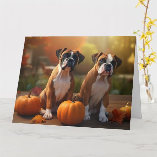Carte Boxer chiot Autumn Delight Pumpkin (Fleur jaune)