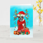 Carte Boxer dans la neige avec des cadeaux de Noël (Fleur jaune)