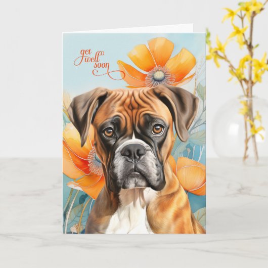 Carte Boxer Dog Bold Orange Poppy Flowers Get Well (Fleur jaune)