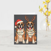Carte Boxer Dog Christmas Santa Hat Reindeer Lights Paja (Fleur jaune)