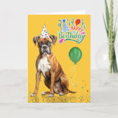 Carte Boxer Dog Party Hat Yellow Birthday (Devant)