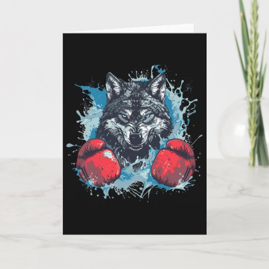 Carte Boxer Wolf With Boxing Gloves Kickboxing Funny Box (Devant)