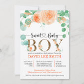 Carte Boy Botanique Baby shower turquoise et orange (Devant)