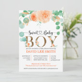 Carte Boy Botanique Baby shower turquoise et orange (Debout devant)