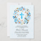 Carte Boy First Communion Aquarelle Bleu Floral Invitati (Devant)