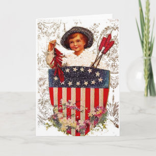 Carte Boy Flag July 4th Patriotic Vintage Postcard