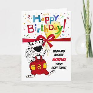 Carte Boy or Girl Cute Cartoon Cat 8th Birthday