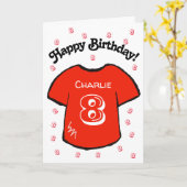 Carte boy's 8th birthday red football shirt (Fleur jaune)