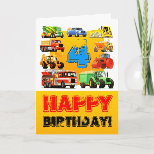 Carte Boy's Big Construction Truck 4e anniversaire (Devant)