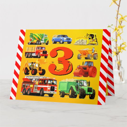 Carte Boy's Custom Happy 3e anniversaire de construction (Fleur jaune)