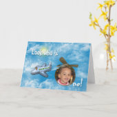 Carte Boy's First Birthday with airplane and photo frame (Fleur jaune)