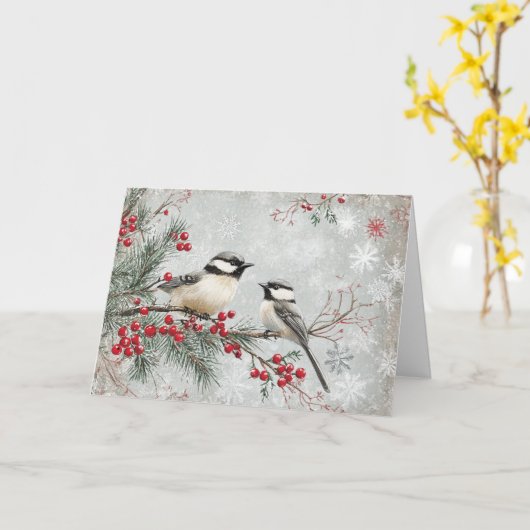 Carte Branche à feuillage persistant avec poulets et flo (Fleur jaune)