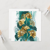Carte Branche avec Feuilles d'or Ginko Biloba (Devant/Arrière en situation)