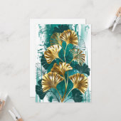 Carte Branche avec Feuilles d'or Ginko Biloba (Devant/Arrière en situation)