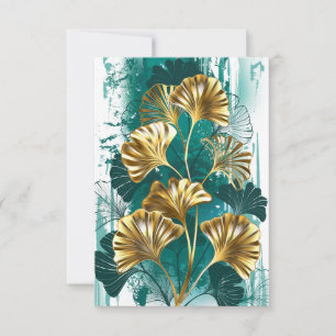 Carte Branche avec Feuilles d'or Ginko Biloba