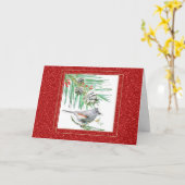 Carte Branche de pin et oiseau de Noël à l'aquarelle (Fleur jaune)