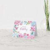 Carte Branche florale bleu rose avec anniversaire heureu (Devant)