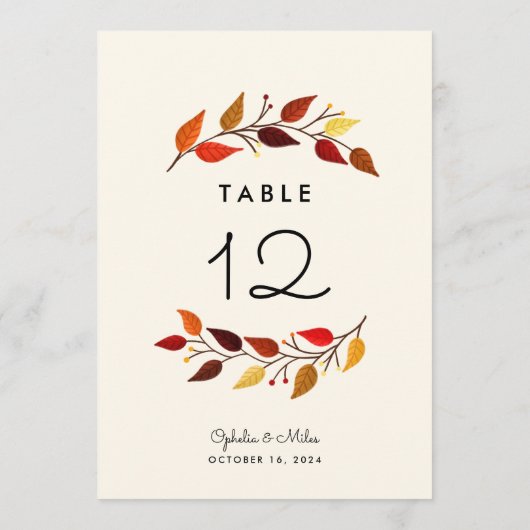 Carte Branches d'automne 5x7 Mariage Numéro de tableau (Dos)