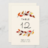 Carte Branches d'automne 5x7 Mariage Numéro de tableau (Devant / Derrière)