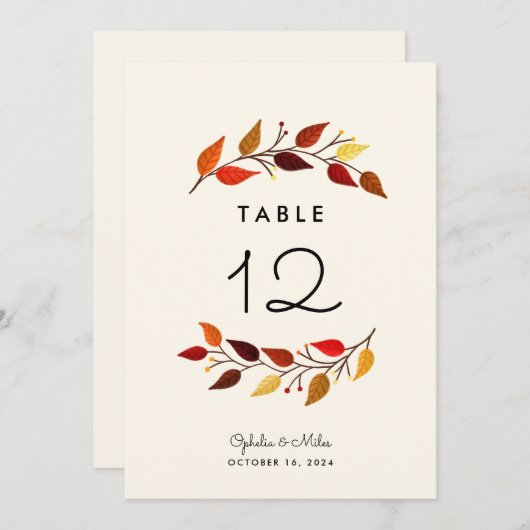 Carte Branches d'automne 5x7 Mariage Numéro de tableau (Devant / Derrière)