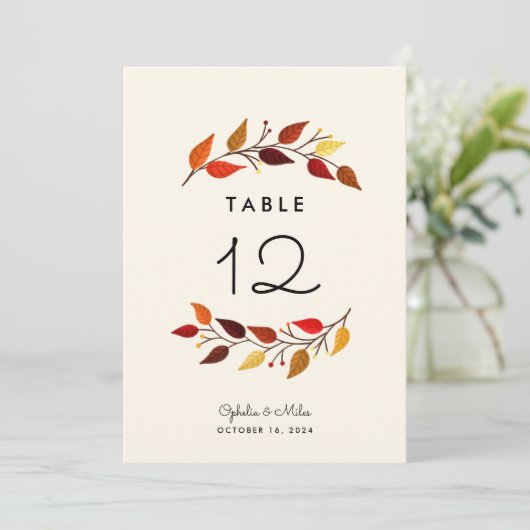 Carte Branches d'automne 5x7 Mariage Numéro de tableau (Debout devant)