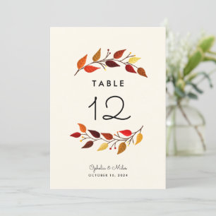 Carte Branches d'automne 5x7 Mariage Numéro de tableau
