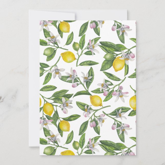 Carte Branches de citron avec fleurs et fruits sur blanc (Devant)