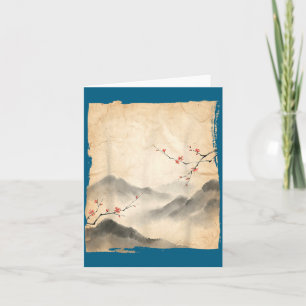 Carte Branches de fleurs de Sakura Peinture à l'encre ja