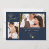 Carte Branches de mariage tendance bleu marine 2 Photos (Devant)